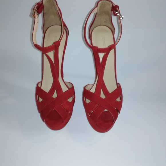 Zara Red high Peep-Toe Criss Cross Platform Sandal - Picture 3 of 4